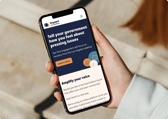 A smartphone showing the Engaged California website