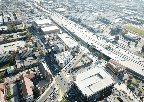 Aerial view of roads with moderate traffic